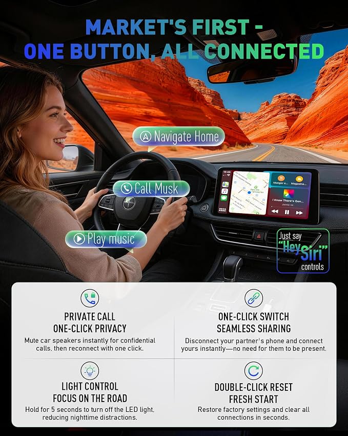 SPIRITIME Wireless CarPlay Adapter for iPhone, 2026 Upgraded 2-in-1 Android Auto CarPlay Wireless Adapter, Convert Wired to Wireless, Fast & Stable, Plug & Play (Silvery)