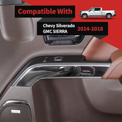 Voodonala for Chevy Silverado Car Door Interior Trim Cover Kits Compatibe with Chevy Silverado 2014-2018(ABS,4pcs/Set,Chrome)