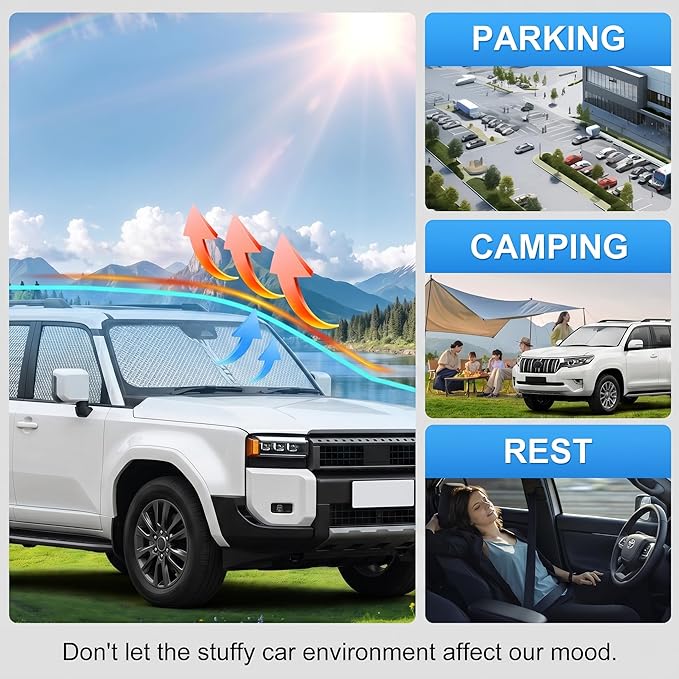 Custom Fit Windshield Sun Shade for Toyota Land Cruiser 2024-2026 | Custom Fit Windshield Cover, Blocks UV Rays, Double-Layer Heat Shield, Durable Frame, Easy Fold & Storage