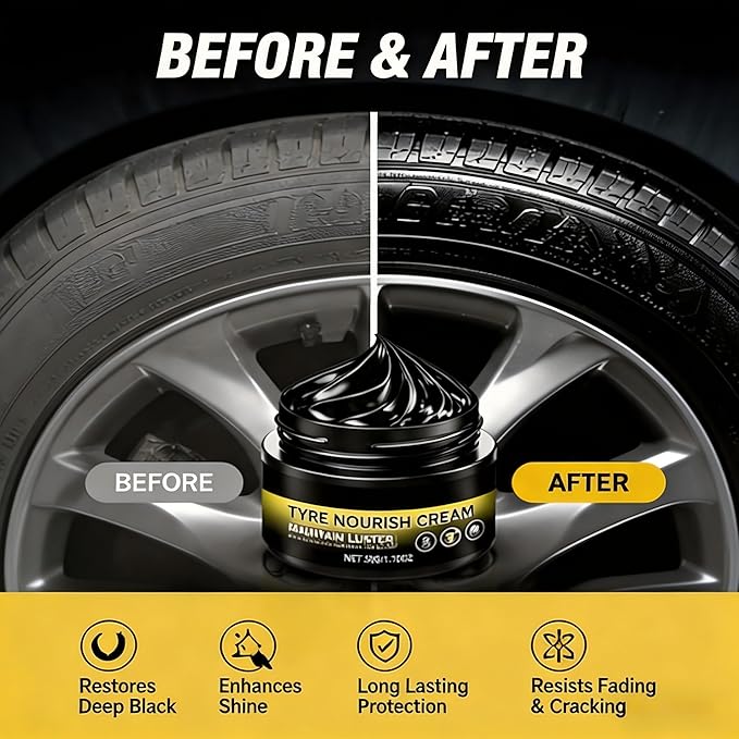 Tyre Nourish Cream, Professional Car Tire Wax for Instant Black Gloss and Long Lasting Shine, UV Protection and Waterproof Refurbish Coating for Tire Cracking Prevention and Maintenance (2PCS)