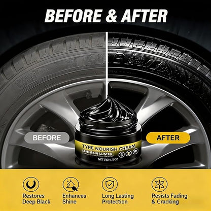 Tyre Nourish Cream, Professional Car Tire Wax for Instant Black Gloss and Long Lasting Shine, UV Protection and Waterproof Refurbish Coating for Tire Cracking Prevention and Maintenance (2PCS)