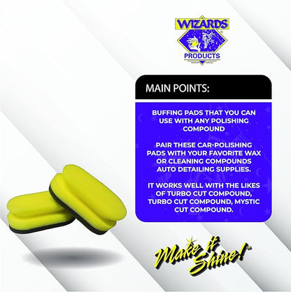 Wizards Exterior Detailing Tools Yellow Foam Detail Pad Set - Cleaners, Applicator Pads and Tools for Car Care - Durable and Multi Use Wax Foam Pad - Car Detailing Kit Essentials - 2 Pcs