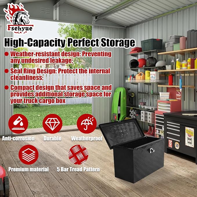 16 Inch Aluminum Truck Tool Box Heavy Duty Pickup Small Truck Bed Toolbox Trailer tongue Boxes Storage Tool Organizer with Top Handle Lock and Keys Suitable for Truck Trailer Pickup RV