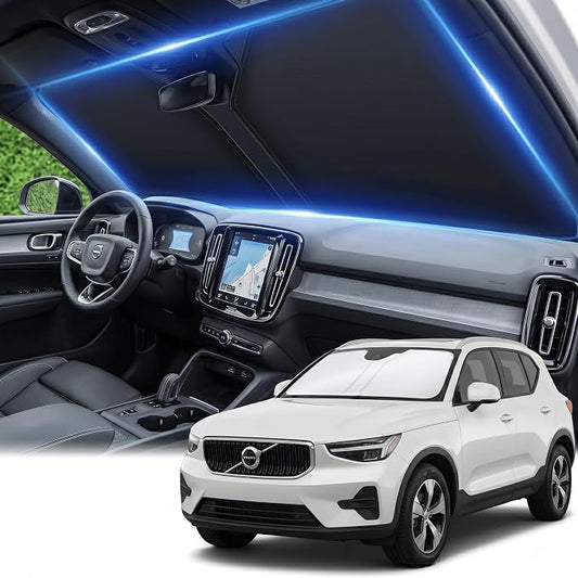 Windshield Sun Shade for Volvo XC40 2019-2025 2026 Double Layer 240T Front Window Shade Custom Fit XC40 Sun Visor Foldable Shade Blocks UV Rays Summer Must Have Car Accessories