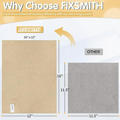 FIXSMITH Beige Microfiber Cleaning Cloth -Pack of 12, Highly Absorbent Cleaning Rags, 16"X12" All Purpose Cleaning Towels for Housekeeping, Kitchen, Car, Lint Free and Reusable Microfiber Towels