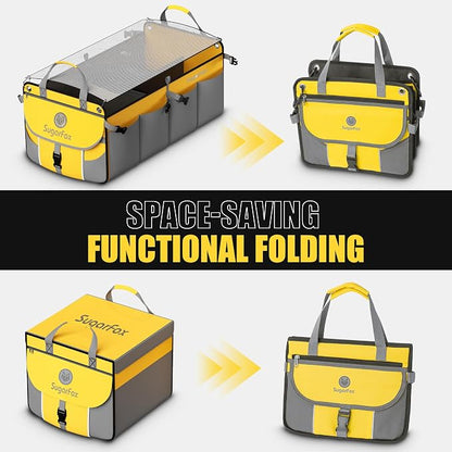 SugarFox Car Trunk Organizer for SUV - 63L+26L Modular Storage, Heavy-Duty, Foldable Waterproof, Soft & Hard Covers, Non-Slip, Multi-Compartment, Yellow M006