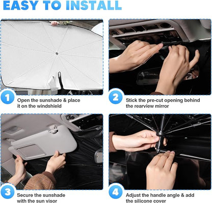 KUST 56" * 31" Upgraded Medium Size Windshield Sun Shade Umbrella - 【Fit for Sedan】 - Foldable Ice-Crystal Shade Umbrella with Bendable Handle - Blocks UV Rays Keep Car Cool - Easy to Install and Use