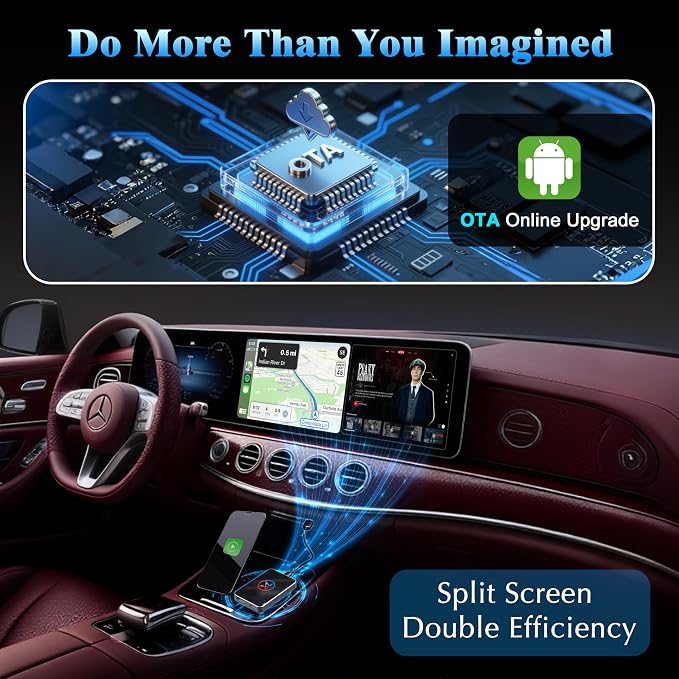 Wireless CarPlay Adapter for iPhone, 3 in 1 AI Box Surpports with OEM Wired to Wireless Apple CarPlay, Android Auto and Streaming Netflix/YouTube/TikTok, Plug and Play, Stable Connection, HDMI Output