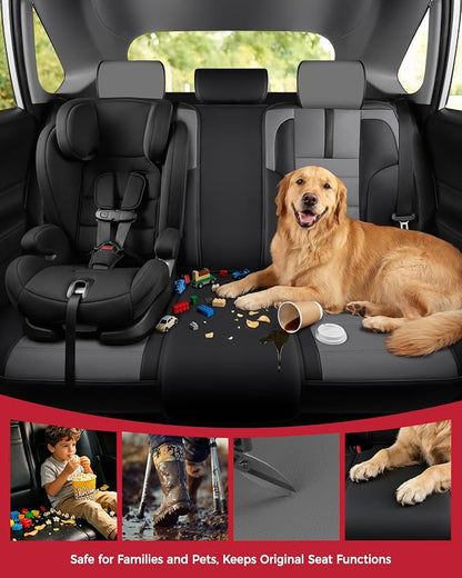 FREESOO Universal Full Seat Covers, Waterproof Faux Leather Automotive Seat Covers with Carbon Fiber Texture Seat Belt Pads, Anti-Slip Airbag Compatible Car Seat Covers for Cars SUVs Trucks