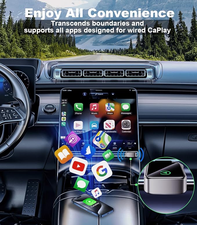 Wireless CarPlay Adapter for iPhone (2025 Upgrade) Converts Wired to Wireless Car Play Adapter, Mini Size Plug and Play, Compatible with iOS 10+ & OTA Updates - Black
