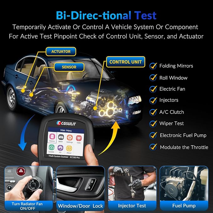OBD2 Diagnostic Tool for BMW, SC530 Pro Full System Scanner with Active Test 20+ Special Functions, Include Battery Registration, ABS Bleeding, SRS EPB Oil Light Injector Reset Service