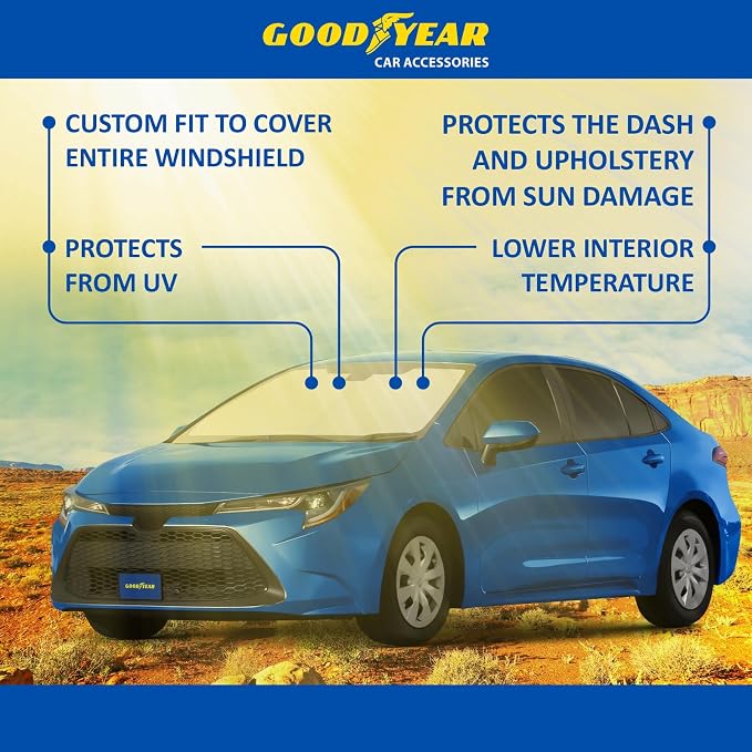 Goodyear Foldable Windshield Sunshade for Toyota Corolla 2020-2026, Car Accessories, Sunshade Cover, Sun Shade Car Windshield, Window Sun Blocker - GY008268