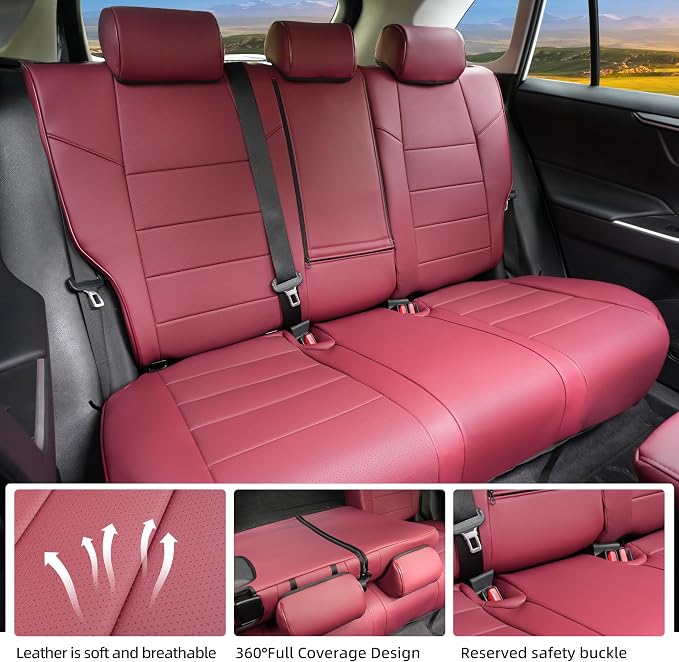 Lolcar RAV4 Seat Covers Custom Fit for Toyota RAV4 2019 2020 2021 2022 2023 2024 2025 LE,XLE,XLE Premium,Limited,Airbag Compatible,Seat Cover Full Set for SUV, Waterproof Leather(Burgundy)