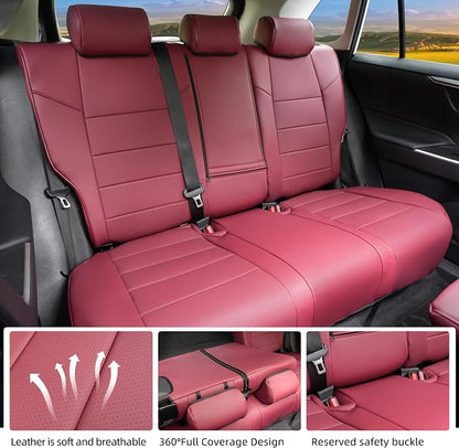 Lolcar RAV4 Seat Covers Custom Fit for Toyota RAV4 2019 2020 2021 2022 2023 2024 2025 LE,XLE,XLE Premium,Limited,Airbag Compatible,Seat Cover Full Set for SUV, Waterproof Leather(Burgundy)