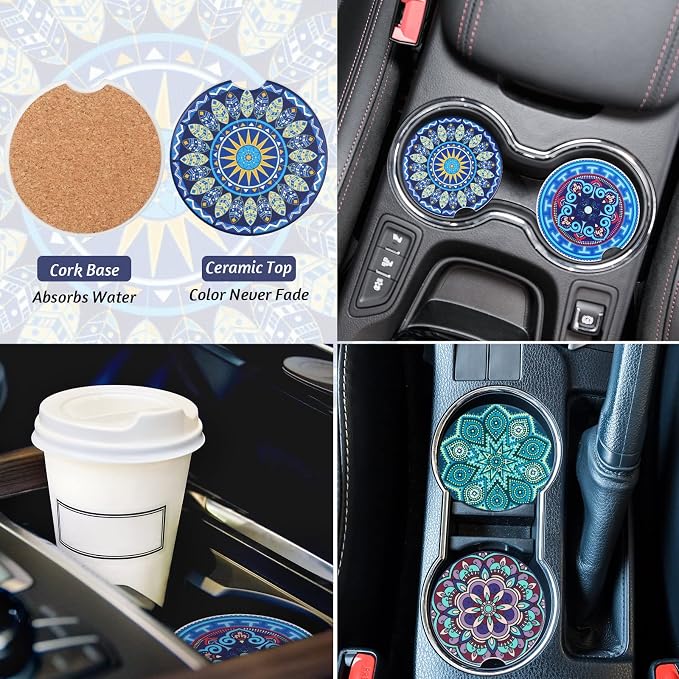Frienda Baja Saddle Blanket Car Seat Covers Full Set Multicolor Stripe Boho Steering Wheel Cover Seat Belt Pads Crystal Hanging Ornament Automotive Interior Universal Fit Most Cars (Retro Style)