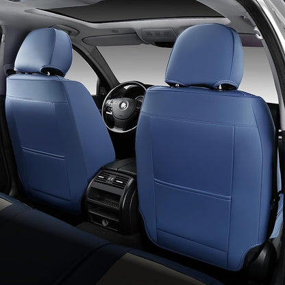 FLORICH Seat Covers for Cars, Seat Covers Full Set 5 Seats, Waterproof Leather Car Seat Covers, Front and Rear Seat Covers, Universal Seat Protector Accessories for Most Vehicles-Blue&White