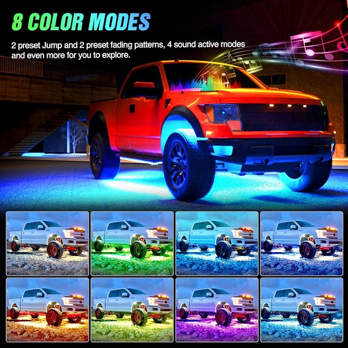 Nilight 6Pcs Car Underglow Neon Accent Strip Lights 300 LEDs RGB Multi Color DIY Sound Active Function Music Mode with APP Control and Remote for Van SUV Truck