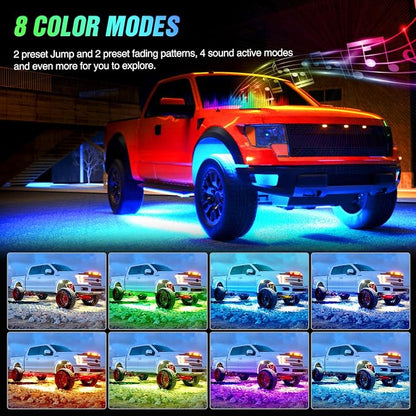 Nilight 6Pcs Car Underglow Neon Accent Strip Lights 300 LEDs RGB Multi Color DIY Sound Active Function Music Mode with APP Control and Remote for Van SUV Truck