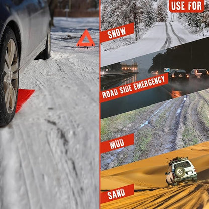 Koolatron Oskar Emergency Roadside Kit – 3-Piece Vehicle Safety Set with Folding Tire Traction Mats & Reflective Warning Triangle – Car, SUV, Truck Essentials for Snow, Ice, Mud, Sand