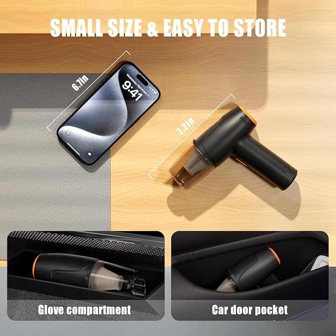 Handheld Car Vacuum Cleaner Cordless, 9000Pa Vacuum and Air Duster, Mini Car Vacuum Portable Cordless with 6000mAh Battery, 3 Filters, Storage Bag - Ideal for Home, Office