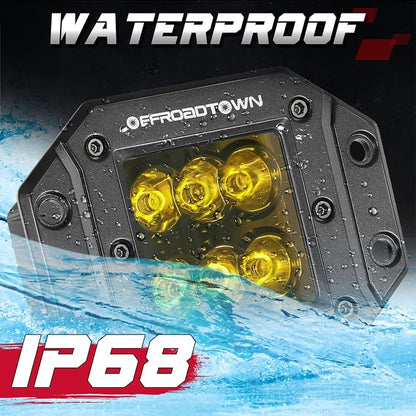 Flush Mount LED Pods Amber, OFFROADTOWN 5'' 12,000LM CREE LED Driving Lights Fog Light Reverse Yellow Backup Lights Off Road Flush Light Bar for Truck Pickup UTV ATV Boat 4x4 Car