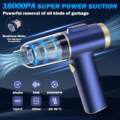 Handheld Car Vacuum Cleaner, 2-in-1 Portable Mini Car Vacuum Cleaner,21000Pa High Power & Air Duster, Handheld Vacuum Cordless with LED Light and Multi-Nozzles for Car,Home,Office,Pet