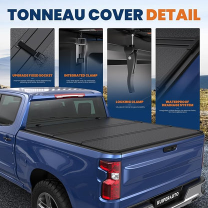 KUIPERAUTO Tri Hard Truck Bed Tonneau Cover Compatible for 2007-2013 Chevrolet Silverado GMC Sierra 1500 (Excl. 07 Classic) Fleetside - 5.8FT Short Bed (69.6 inch)