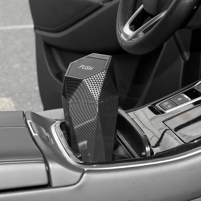 Car Trash Can Portable 3.5" Width 7.9" Height Trash Bin Plastic Carbon Fiber Pattern Black 1 Pcs