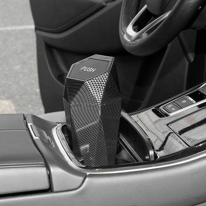 Car Trash Can Portable 3.5" Width 7.9" Height Trash Bin Plastic Carbon Fiber Pattern Black 1 Pcs