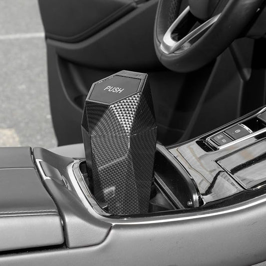 Car Trash Can Portable 3.5" Width 7.9" Height Trash Bin Plastic Carbon Fiber Pattern Black 1 Pcs