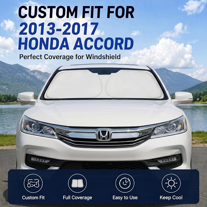 Windshield Sun Shade Sunshade for Honda Accord 2013-2017 | Custom Fit Windshield Cover, Blocks UV Rays, Double-Layer Heat Shield, Durable Frame, Easy Fold & Storage