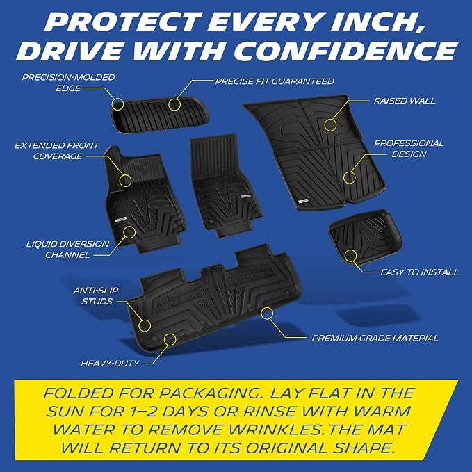 Michelin Vehicle Mat, All-Weather TPE Custom Fit Liner for Tesla Model Y 5 Seat Floor Mats 2025-2027 (6 Piece), Elite