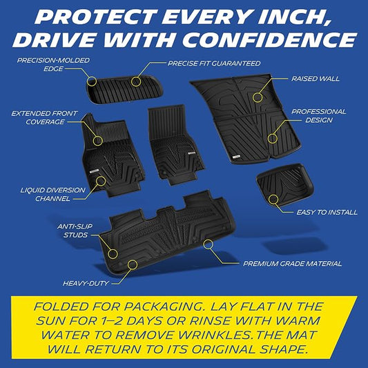 Michelin Vehicle Mat, All-Weather TPE Custom Fit Liner for Tesla Model Y 5 Seat Floor Mats 2025-2027 (6 Piece), Elite