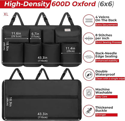 SURDOCA Car Trunk Organizer, LARGE CAPACITY(43 x 19 in) Car Storage Bag with 8 Pockets, 7X Upgraded Trunk Storage Organizer for Car, SUV, Truck, MPV