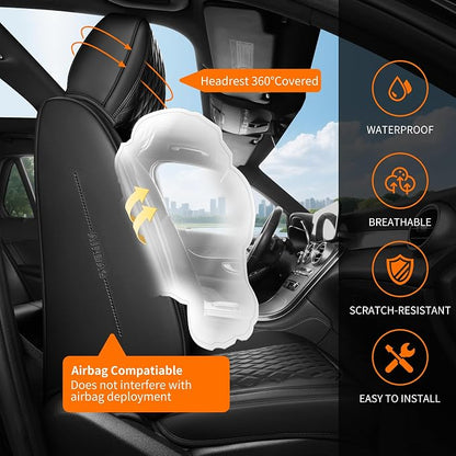 Front Car Seat Covers Set of 1,Universal Precision Fit Contoured Thick Nappa Leather Automotive Waterproof Car Seat Protector Cushion,Car Accessories for Men Women,Style1 Black