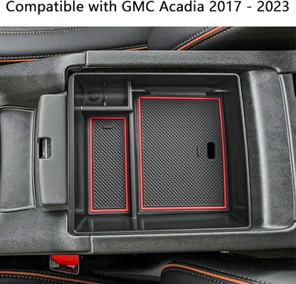 EDBETOS Acadia Center Console Organizer Tray Compatible with GMC Acadia Accessories 2017-2023, SL SLE SLT AT4 Denali Armrest Box Insert Tray Interior Secondary Armrest Storage Box,ABS Red Trim