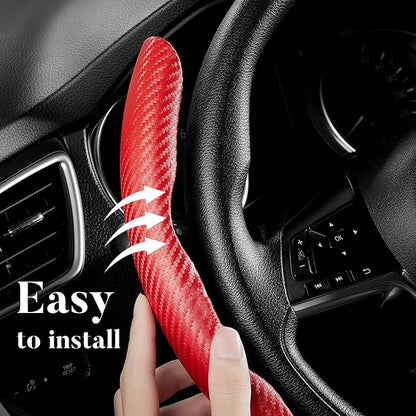 Carbon Fiber Steering Wheel Cover, Snap on Car Steering Wheel Cover Set Accessories 3pcs Wrap Grip Non Slip Protector Universal Matte Red