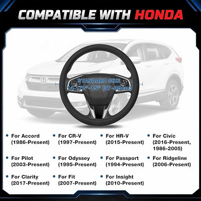 Steering Wheel Cover for Honda CRV Accord Civic HRV Pilot Odyssey Passport, Standard Size 14.5-15", Carbon Fiber Black