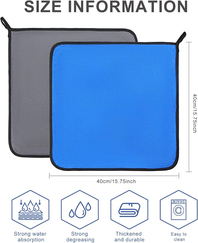 Nuenen 20 Pcs Microfiber Car Drying Towels Microfiber Cleaning Cloth 800 GSM Thick Plush Cleaning Dusting Cloth Auto Detailing Absorbent Towels Rags for Car Household Kitchen Window(Grey and Blue)
