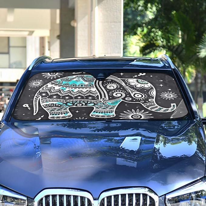 Elephant Window Shade for Car Elephant Windshield Sunshade Blocks UV Rays Visor Protector Indian Accordion Folding Sun Reflector Auto Sunshade for Car Truck SUV