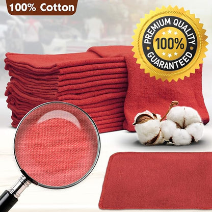Nabob Wipers Auto Mechanic Shop Towels 100 Pack Bulk Rags 100% Cotton Commercial Grade Shop Rags Size 14"x14" (100 Pack, Red)