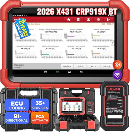 LAUNCH X431 CRP919XBT OBD2 Scanner, 2026 Wireless Bidirectional Scan Tool with ECU Coding, 35+ Services, All Systems Diagnostic, FCA AutoAuth, 2Yrs Free Update, V.A.G Guide, CANFD, Upgraded of CRP919X