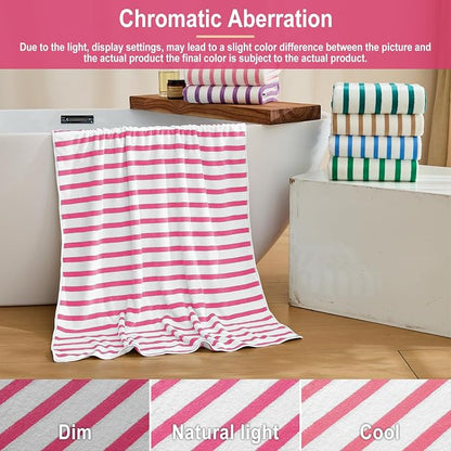 JML Microfiber Beach Towels, Bath Towel Set (4 Pack, 27" x 55") - Extra Large, Soft, Absorbent, Fast Drying, Multipurpose for Hair, Bathroom, Swimming, Fitness, Sport, Yoga -Stripe Pink