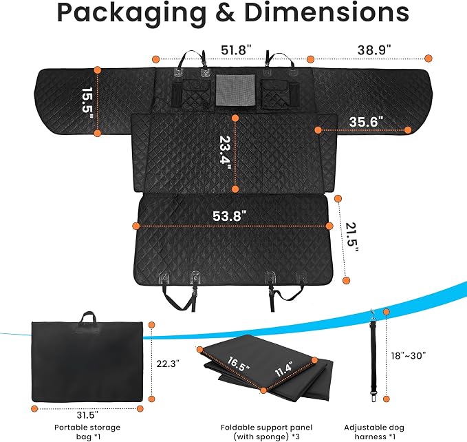 Dog Car Seat Cover for Back Seat, Hard Bottom Back Seat Extender for Dogs with Door Protector, Anti Scratch, Waterproof & Non-Slip Dog Backseat Cover for Small Mid Cars, SUVs & Trucks, Holds 450Lbs