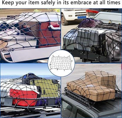 Car Cargo Net - 47 x 31.5 Large Capacity Elastic Truck Bed Cargo Net Roof Rack Net with 10 Adjustable Hooks - Universal Car Accessories Bungee Net Fits Car Truck Pickup SUVs