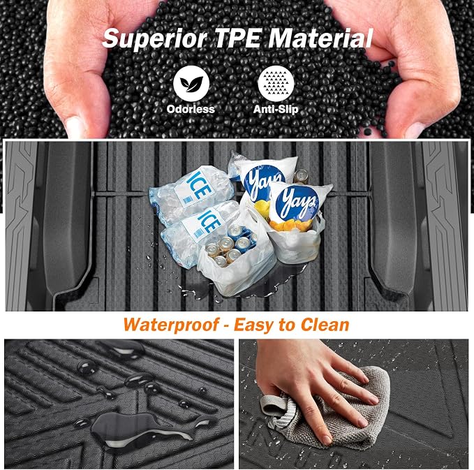 KUST Floor Mats Truck Bed Mat for 2022-2025 2026 Ford Maverick Accessories (Hybrid Only), All Weather Floor Liners & 4.5FT Bed Liner & Tailgate Mat, Full Set Truck Mats TPE Rubber, Raised Edge