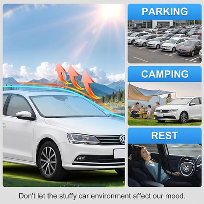 Custom Fit Windshield Sun Shade for Volkswagen VW Jetta 2011-2018 | Custom Fit Windshield Cover, Blocks UV Rays, Double-Layer Heat Shield, Durable Frame, Easy Fold & Storage