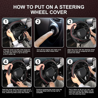 SEG Direct Steering Wheel Cover 14.5-15 inch (37-39 cm) Medium Size, Microfiber Leather, Non-Slip Comfortable Grip, Fits Cars Trucks SUVs, Black and Red