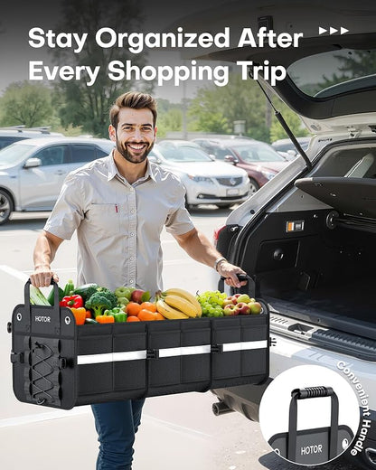 HOTOR Trunk Organizer for SUV – Car Storage Box with Reflective Strips, Collapsible Car Organizer with Large Capacity, Essential Car Accessories for Truck, Van & Sedan, Black, 35.0" x 14.4" x 11.0"