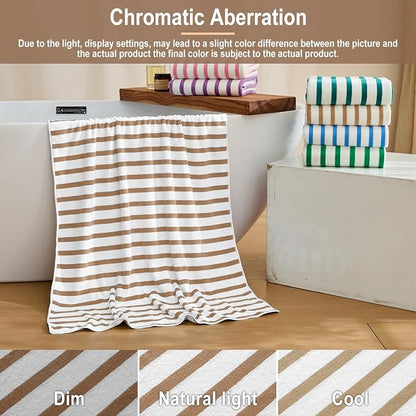 JML Microfiber Beach Towels, Large Bath Towel Set for Adult, 6 Pack, 27" x 55" - Cabana Stripe - Absorbent, Quick Dry Lint-Free, No Fading for Party, Hair Wrap, Pool, Sport, Yoga, Swimming, Coffee